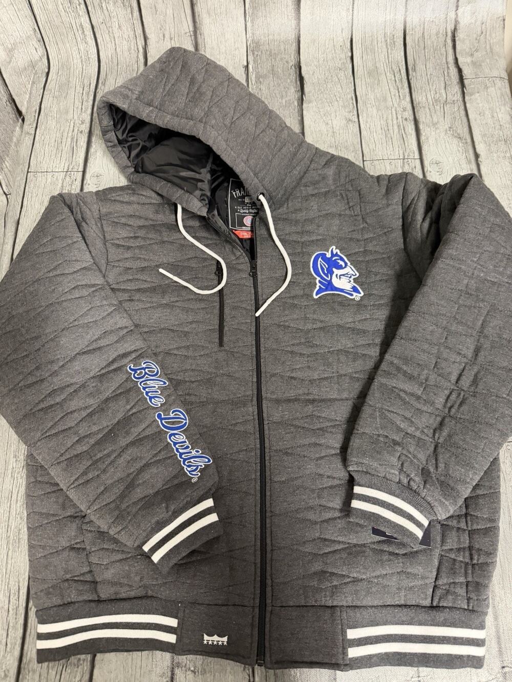 NWT Men’s Franchise Club Duke Blue Devils Quilted Full Zip Jacket XXL 2X Grey